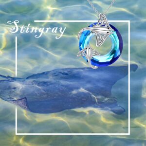 Ladytree Stingray Necklaces for Stingray Lover Sterling Silver Manta Ray Blue Circle Crystal Necklace Ocean Animal Jewelry for Women Mother from Daughter Son