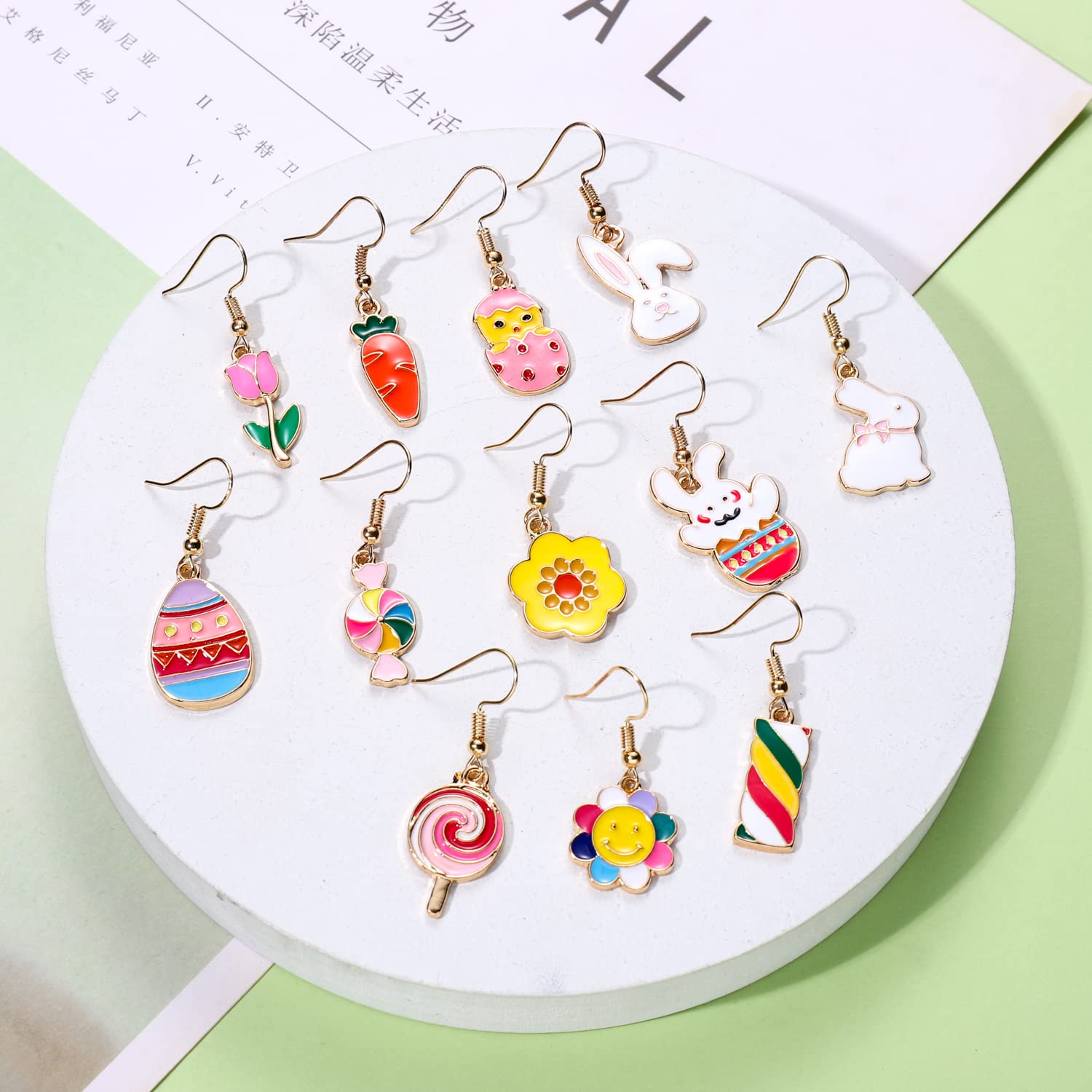 12 Pairs Easter Earrings for Women Enamel Bunny Drop Earrings Cute Rabbit Dangle Earrings Colorful Egg Earring Set Easter Theme Jewelry (12PCS Easter Set)