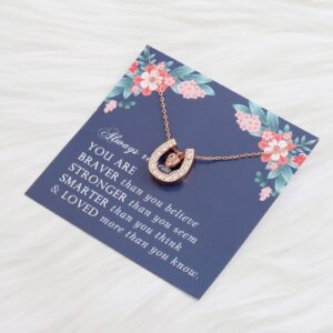 LQRI Horseshoe Necklace Gifts Rose Gold Lucky Horseshoe with Love Heart Pendant Necklace Horse Jewelry Horseshoe Gifts for Women Horse Lovers (rose gold)