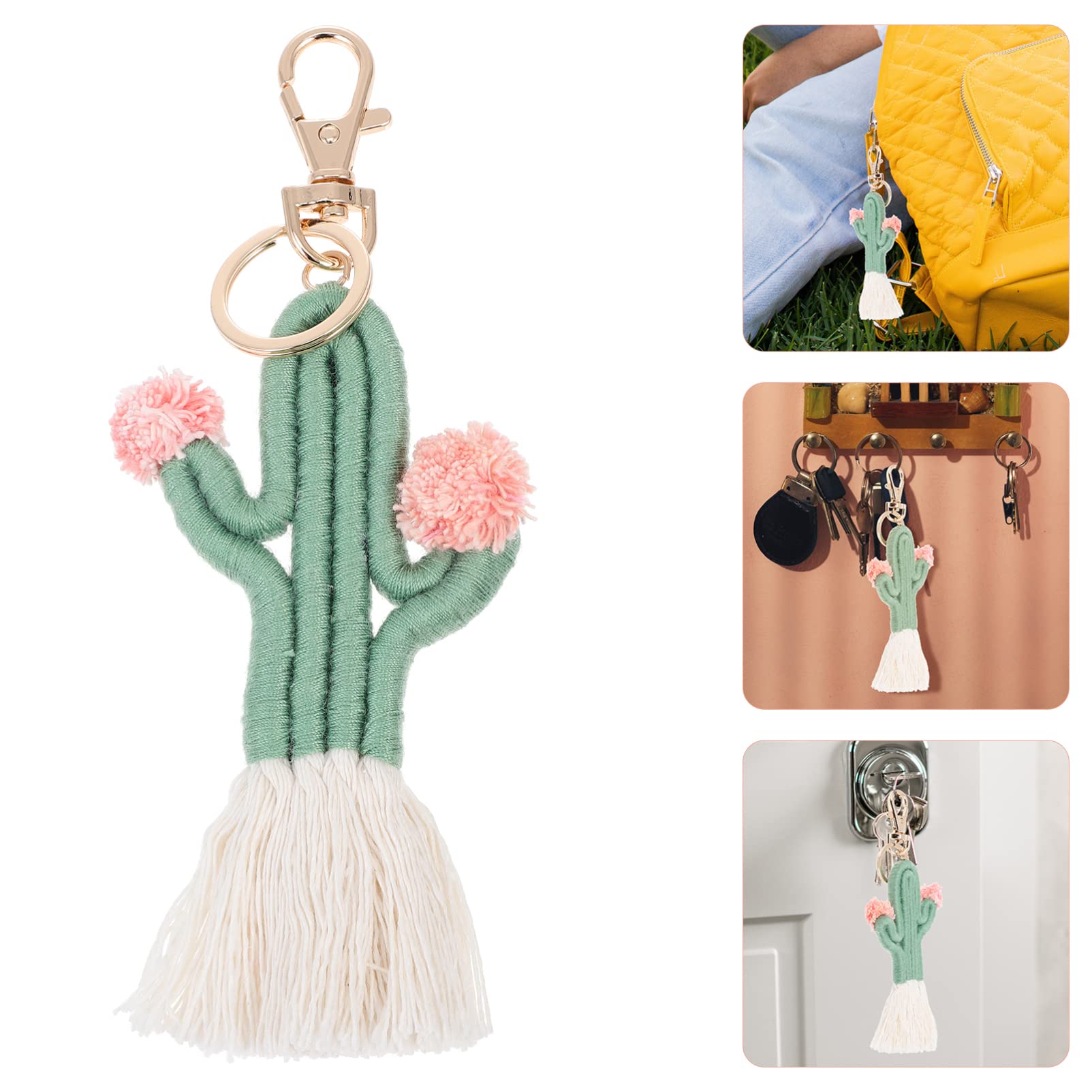 GALPADA Woven Cactus Keychain Handmade Bohemian Tassel Keyring Cactus plant Pendant Boho Key chain Jewelry for women Girls boy