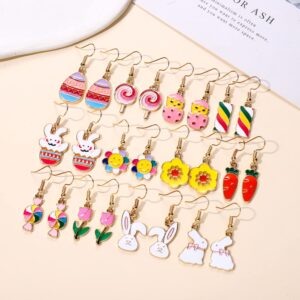 12 Pairs Easter Earrings for Women Enamel Bunny Drop Earrings Cute Rabbit Dangle Earrings Colorful Egg Earring Set Easter Theme Jewelry (12PCS Easter Set)