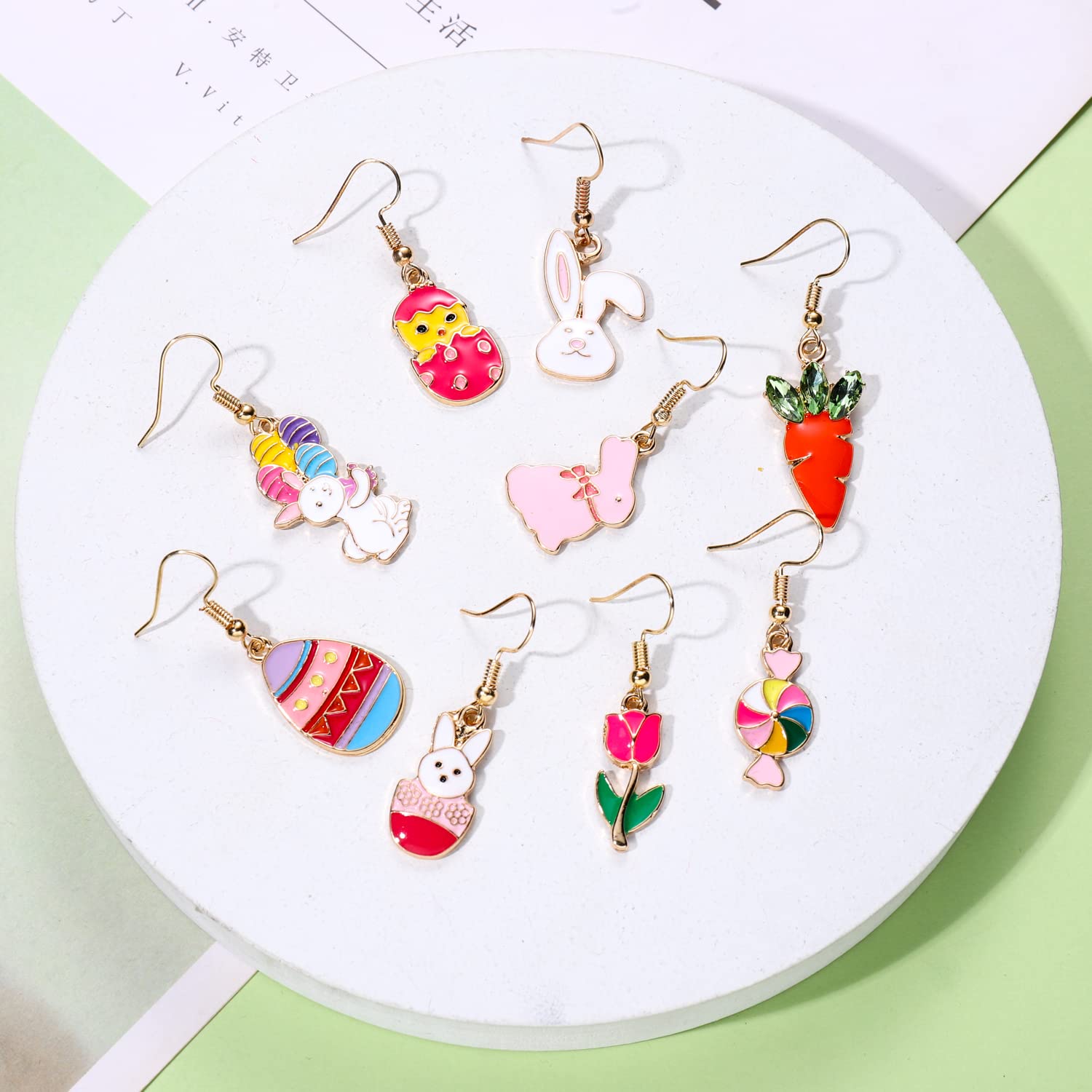 9 Pairs Easter Earrings for Women Enamel Bunny Drop Earrings Cute Rabbit Dangle Earrings Colorful Egg Earring Set Easter Theme Jewelry (9PCS Easter Set)