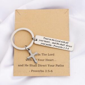 BEKECH Christian Proverbs 3:5-6 Trust in The Lord With All Your Heart Cross Charm Keychain Bible Verse Gift, Trust in the Lord With All Your Heart.. Brown Card, S