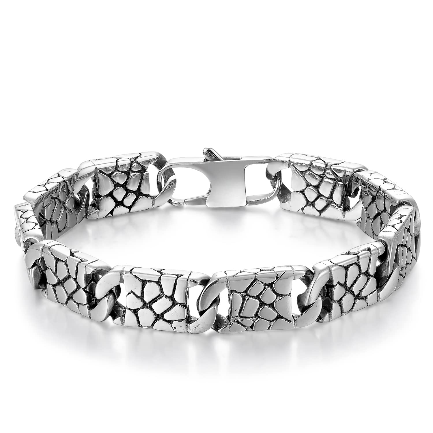 BIYONGDE Stainless Steel Leopard Print Pattern Link Chain Bangle Bracelet, Mens Womens, Punk Rock Timeless Style