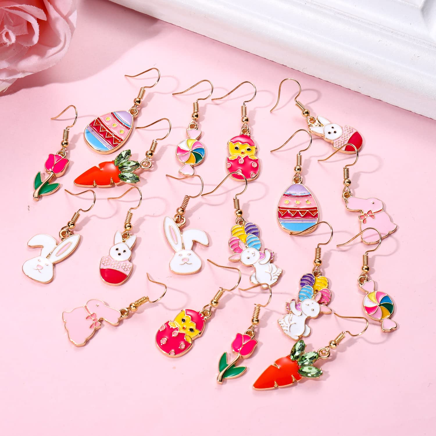 9 Pairs Easter Earrings for Women Enamel Bunny Drop Earrings Cute Rabbit Dangle Earrings Colorful Egg Earring Set Easter Theme Jewelry (9PCS Easter Set)