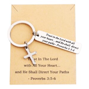 BEKECH Christian Proverbs 3:5-6 Trust in The Lord With All Your Heart Cross Charm Keychain Bible Verse Gift, Trust in the Lord With All Your Heart.. Brown Card, S