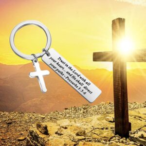 BEKECH Christian Proverbs 3:5-6 Trust in The Lord With All Your Heart Cross Charm Keychain Bible Verse Gift, Trust in the Lord With All Your Heart.. Brown Card, S