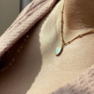 Moonffay Green Created Opal Stone Pendant Gold Necklace for Women,Charm Plated 18k Gold Stainless Steel Snake Chain Non Tarnish Choker Necklaces Woman Jewelry