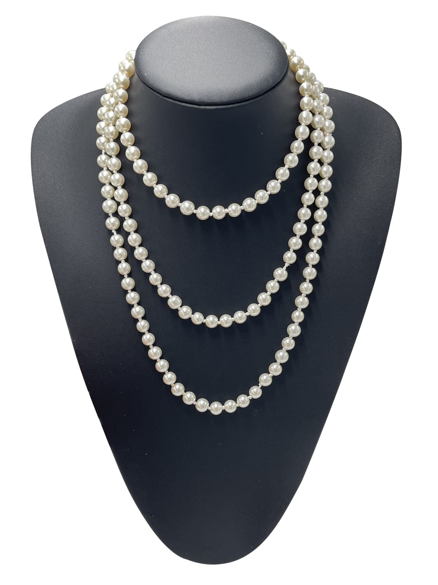 Gionforsy Flapper Pearl Necklace 1920s Long Faux Pearl Necklace Imitation Pearl Necklace for Gatsby Costume Wedding Party