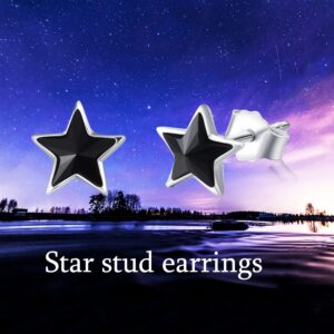 925 Sterling Silver Black Star Studs Earrings with Crystal Gifts for Women