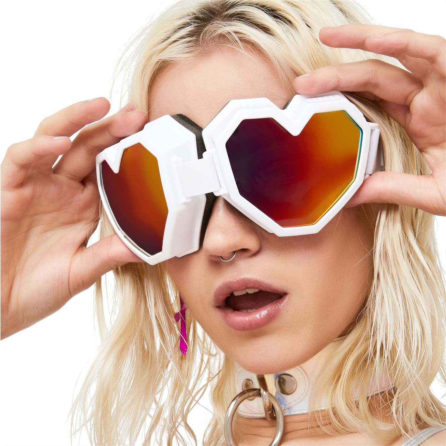 GUVIVI Heart Shaped Sunglasses Fashion Ski Goggles Oversize Love Glasses for Women Men Fun Eyewear Eyeglass