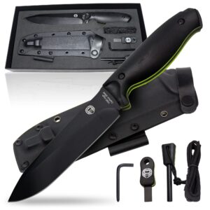 holtzman's gorilla survival 'fireline' fixed blade hunting knife with sheath, fire starter scraper & paracord (green)