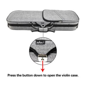 adm 4/4 Full Size Violin Case Oblong Violin Hard Case with Built-in Hygrometer,Super Lightweight Portable with Carrying Straps