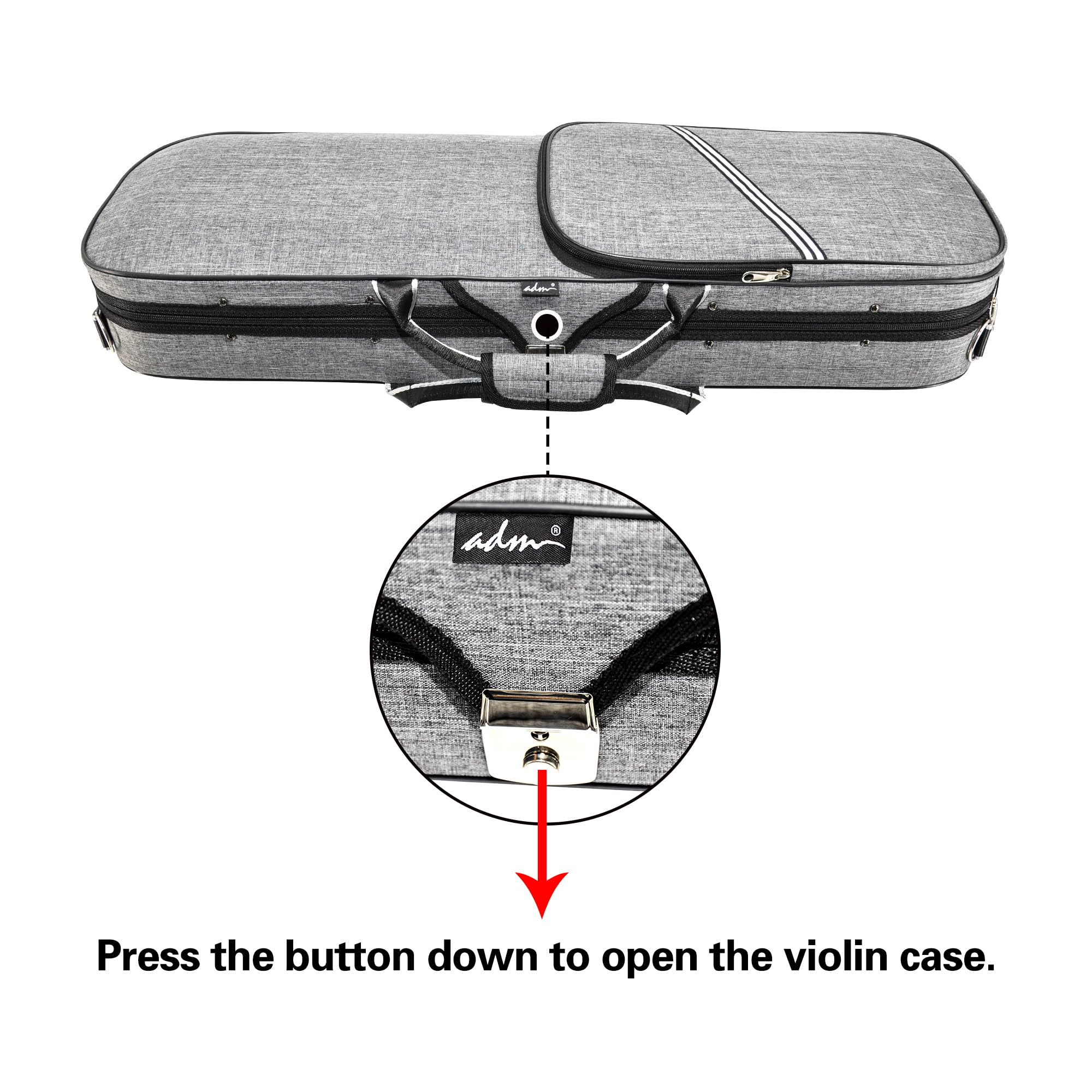 adm 4/4 Full Size Violin Case Oblong Violin Hard Case with Built-in Hygrometer,Super Lightweight Portable with Carrying Straps