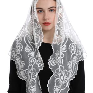 Bozidol Chapel Mantilla Christian Latin Mass Veils for Religious Prayer Orthodox Lace Head Covering Veil with Gift Box (White)