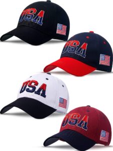 rolvnhtv 4 pieces usa hats for men american flag cap adjustable embroidered patriotic black baseball hat trucker hat for men women