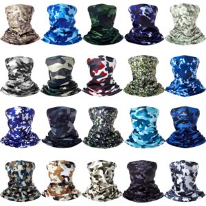 tarpop 20 pcs headwear seamless bandana face masks, head wrap neck bandana, breathable face cover scarf mask (camo style)