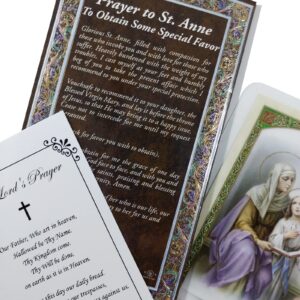 Saint Anne Medallion with St Anne Prayer Card, Lord's Prayer Card | St Anne Medal Necklace Jewelry | Catholic Patron Saint Of Unmarried Women, Mothers, Grandmothers Themed Set, Total 3 Items