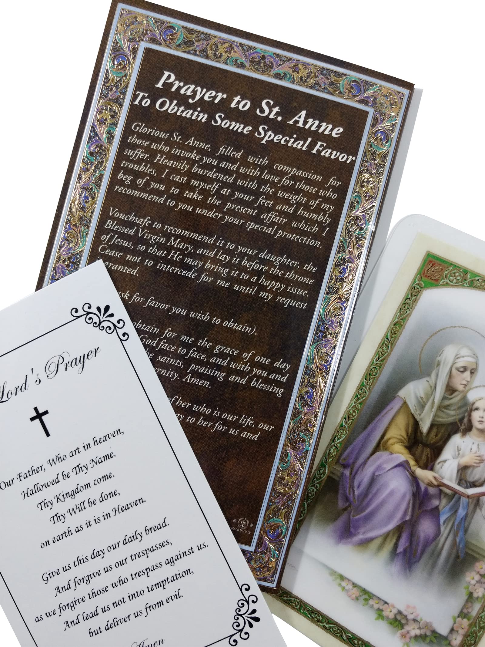 Saint Anne Medallion with St Anne Prayer Card, Lord's Prayer Card | St Anne Medal Necklace Jewelry | Catholic Patron Saint Of Unmarried Women, Mothers, Grandmothers Themed Set, Total 3 Items