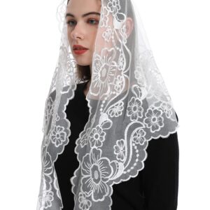 Bozidol Chapel Mantilla Christian Latin Mass Veils for Religious Prayer Orthodox Lace Head Covering Veil with Gift Box (White)