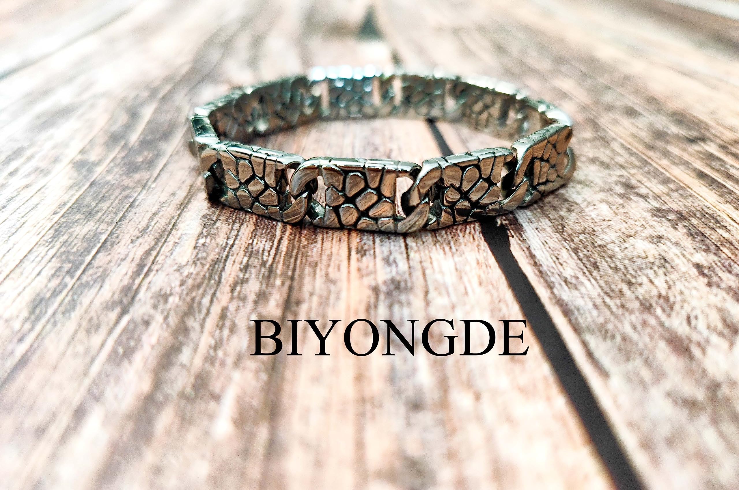 BIYONGDE Stainless Steel Leopard Print Pattern Link Chain Bangle Bracelet, Mens Womens, Punk Rock Timeless Style