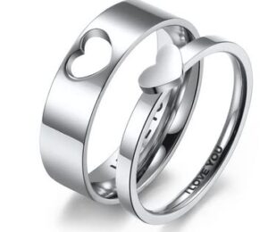 matching rings for couples 2 piece, love heart band ring for wdding engagement w7m10