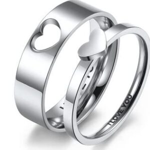 Matching Rings for Couples 2 Piece, Love Heart Band Ring for Wdding Engagement W7M10