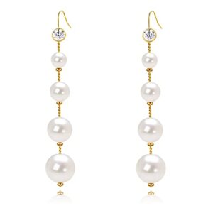 long pearl earrings for women 14k gold plated pearl dangle earrings hypoallergenic elegant gold pearl tassel earring