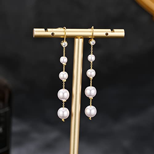 Long Pearl Earrings for Women 14K Gold Plated Pearl Dangle Earrings Hypoallergenic Elegant Gold Pearl Tassel Earring