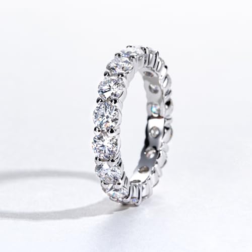 Yeesoth Moissanite Eternity Ring, 5cttw D Color VVS1 Lab Created Diamond 18K White Gold Plated Silver Engagement Wedding Bands for Women (7.5)