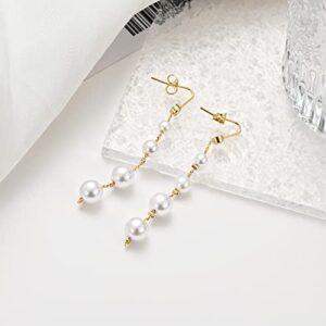 Long Pearl Earrings for Women 14K Gold Plated Pearl Dangle Earrings Hypoallergenic Elegant Gold Pearl Tassel Earring