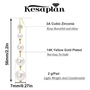 Long Pearl Earrings for Women 14K Gold Plated Pearl Dangle Earrings Hypoallergenic Elegant Gold Pearl Tassel Earring