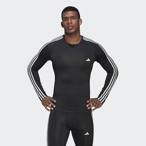 adidas Techfit 3-Stripes Training Long Sleeve Tee Men's, Black, Size 2XL