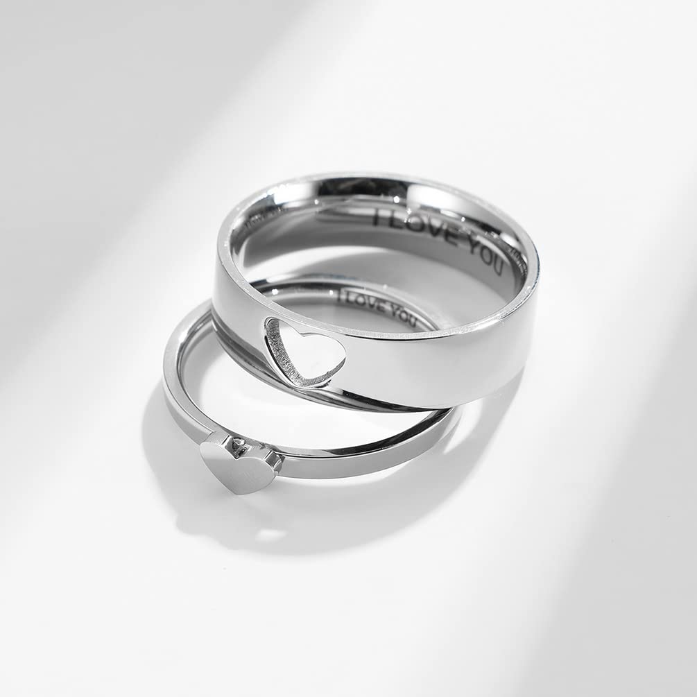 Matching Rings for Couples 2 Piece, Love Heart Band Ring for Wdding Engagement W7M10