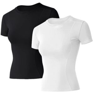 loovoo womens compression shirt workout shirts 2 pack short sleeve seamless athletic dry fit yoga gym tops tee