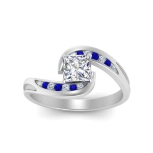 CaratYogi Channel Set Swirl Diamond Ring sterling silver Created Blue Sapphire Princess shape Blue color Side Stone Engagement Rings channel Setting in Size 8 Casual Wear for Gift