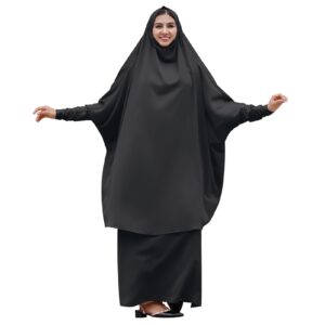 Burkas for Women Muslim Hijab Dress Abayas for Women Muslim Saudi Full Cover Two-piece Prayer Dress Hijab Scarf Full Length Islamic Abaya Set Jilbab for Muslim Women Black One Size