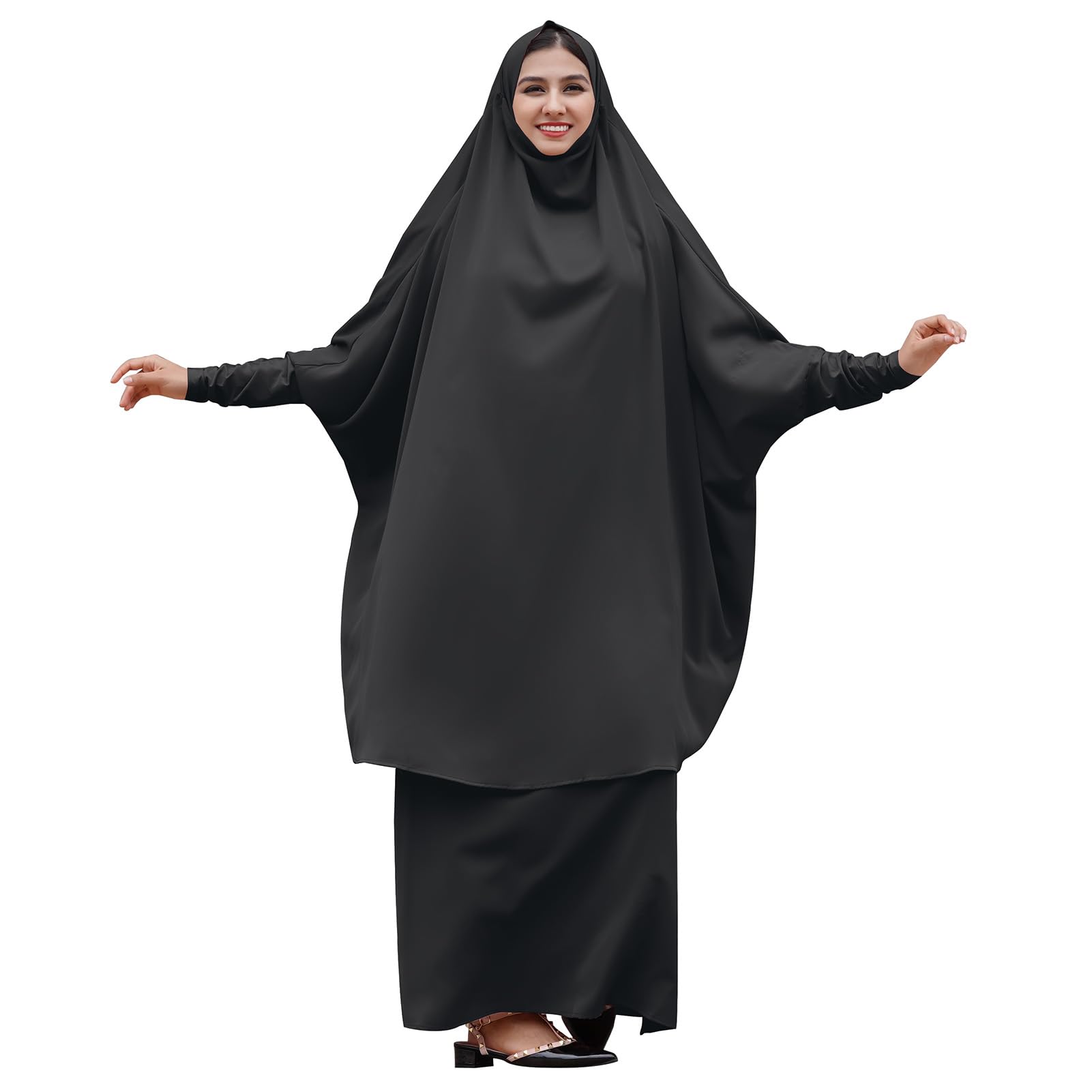 Burkas for Women Muslim Hijab Dress Abayas for Women Muslim Saudi Full Cover Two-piece Prayer Dress Hijab Scarf Full Length Islamic Abaya Set Jilbab for Muslim Women Black One Size