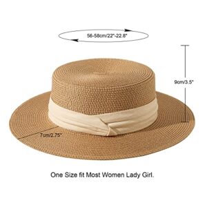 Lanzom Sun Hats for Women Wide Brim Straw Boater Hat Foldable Packable Beach Hat for Summer (Z-Khaki, Medium)