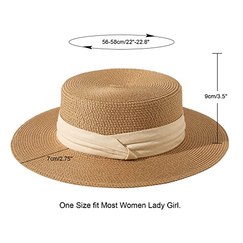 Lanzom Sun Hats for Women Wide Brim Straw Boater Hat Foldable Packable Beach Hat for Summer (Z-Khaki, Medium)