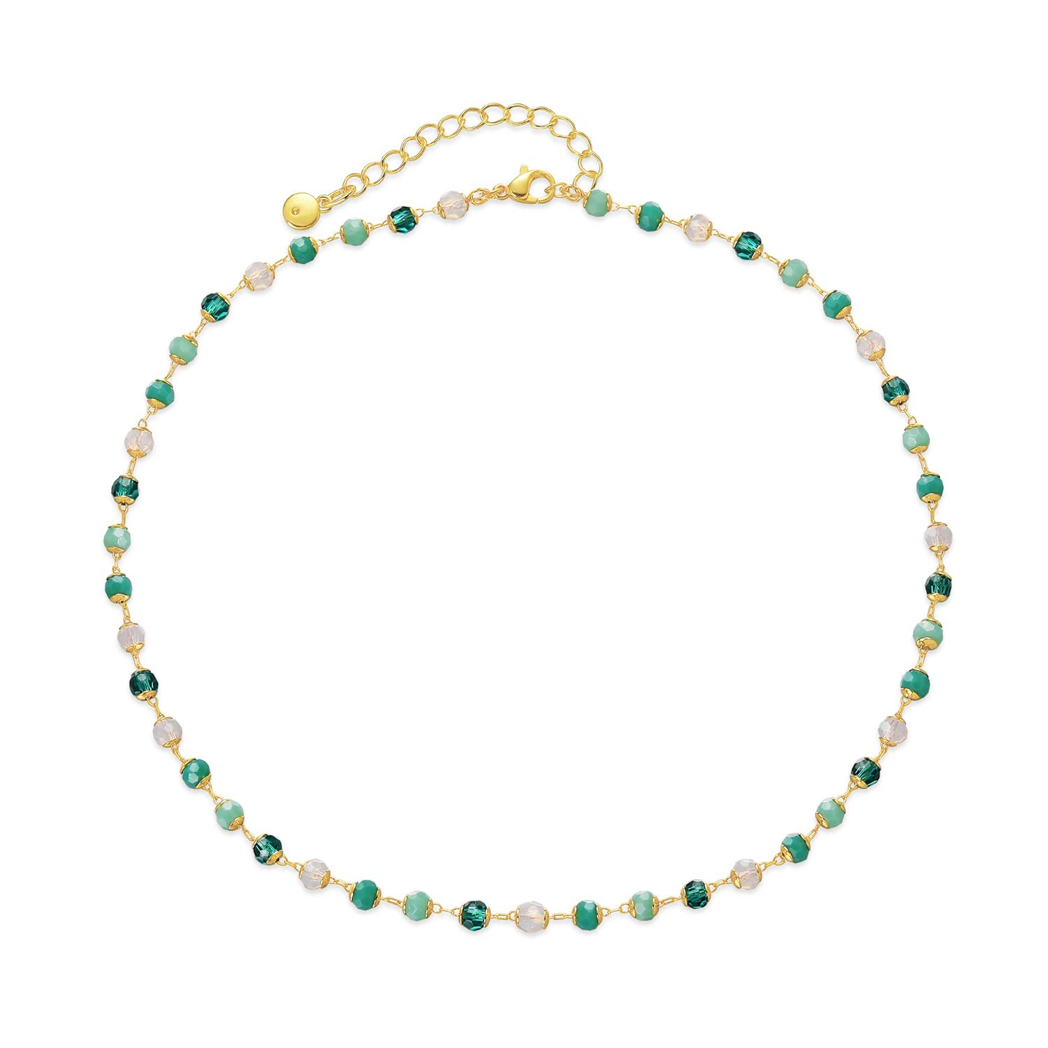 MRSXIA Choker Necklace for Women Gold Green Opal Beads Crystal 18K Gold Filled Dainty Handmade Chain Simple Jewelry