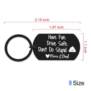 Beugif Graduation Coming of Age Gift for Teen Boys Girls Have Fun Keyring Drive Safe Key Chain Don't Do Stupid Keychain Tag (Black-dadmom), 1.97 inch*1.10 inch