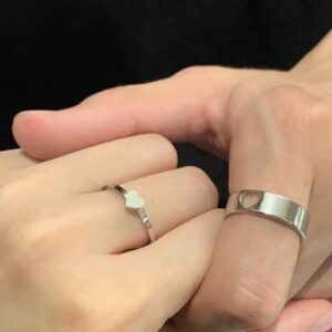 Matching Rings for Couples 2 Piece, Love Heart Band Ring for Wdding Engagement W7M10