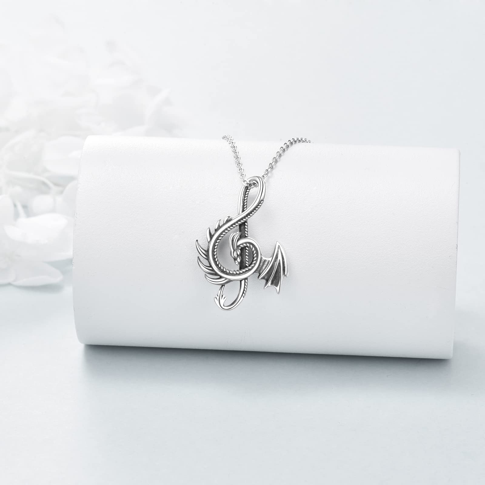 YAFEINI Dragon Necklace 925 Sterling Silver Music Note Aesthetic Pendant Chain Vintage Gift for Men Women