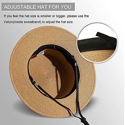 Lanzom Sun Hats for Women Wide Brim Straw Boater Hat Foldable Packable Beach Hat for Summer (Z-Khaki, Medium)