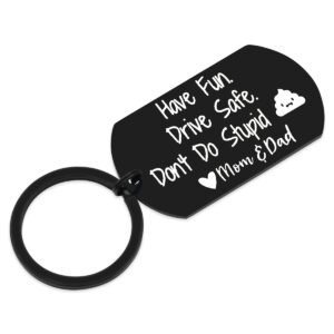 Beugif Graduation Coming of Age Gift for Teen Boys Girls Have Fun Keyring Drive Safe Key Chain Don't Do Stupid Keychain Tag (Black-dadmom), 1.97 inch*1.10 inch