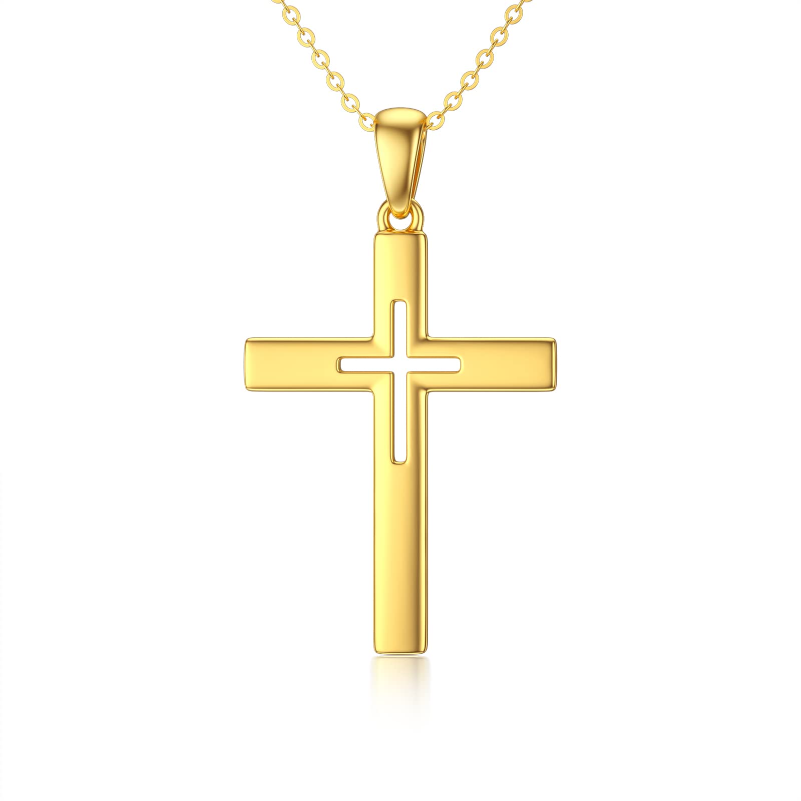 SISGEM 14K Solid Gold Cross Necklace for Women,Yellow Gold Faith Cross Pendant Necklaces Religious Jewelry Anniversary Birthday Gifts for Wife Mom 16''-18''