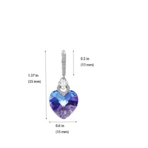 S925 Sterling Silver Heart Dangle Drop Hoop Earrings for Women Multicolored Crystal Cubic Zirconia Purple Amethyst Dangling Earrings Fine Jewelry Gifts for Her (purple)