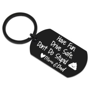 Beugif Graduation Coming of Age Gift for Teen Boys Girls Have Fun Keyring Drive Safe Key Chain Don't Do Stupid Keychain Tag (Black-dadmom), 1.97 inch*1.10 inch