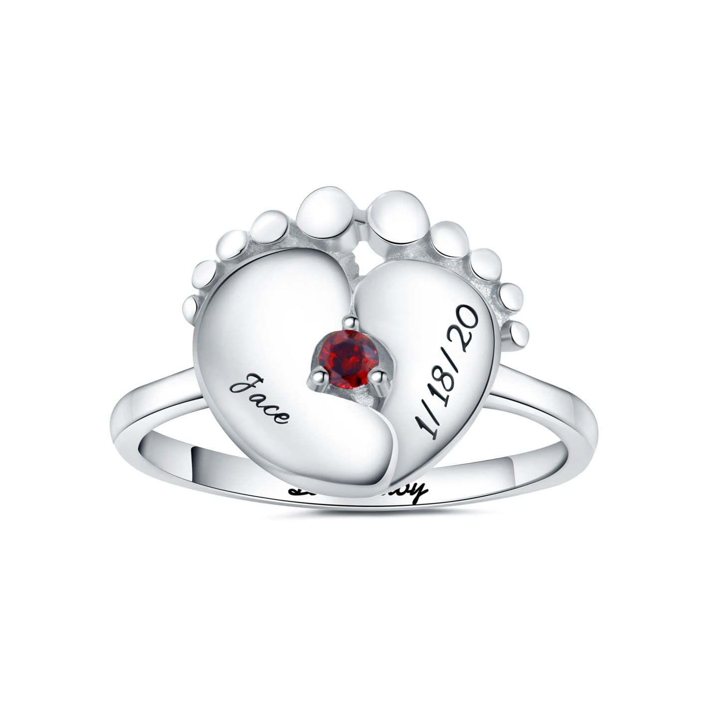 Custom Name Sterling Silver Mother Daughter Rings Mothers Day Ring With Birthstones Mom Personalized Mother's Stone 1 Birthstone for Women Cute Miscarriage Gifts Engraved